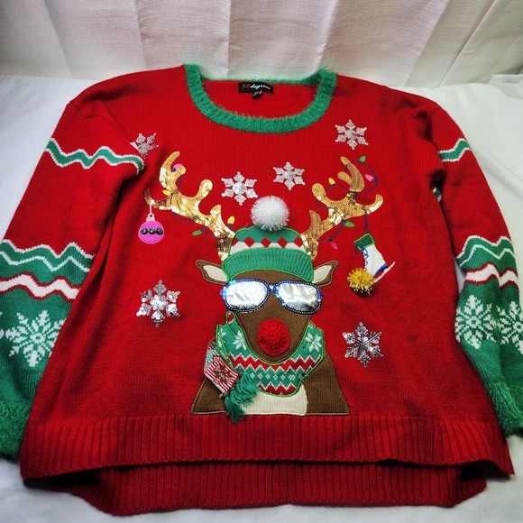 33 Degrees Cool Rudolf Reindeer Christmas Sweater Women's Size XXL Ugly Sweater - Picture 1 of 6